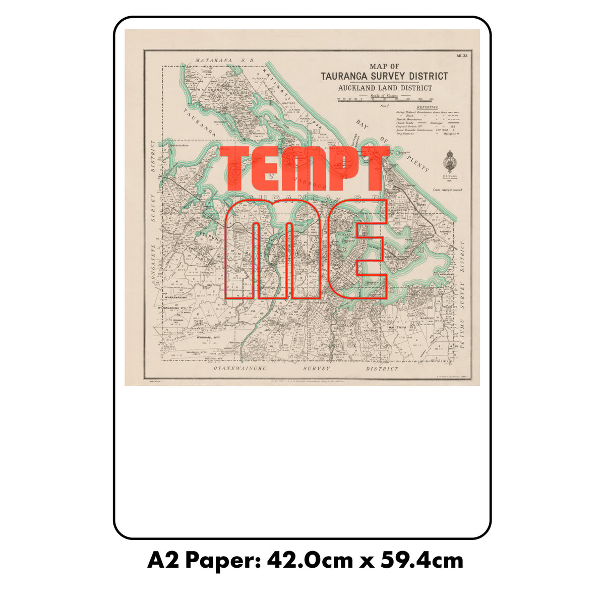 TEMPT ME Limited Edition  Giclée map print of Tauranga, Bay of Plenty NZ – toptownz