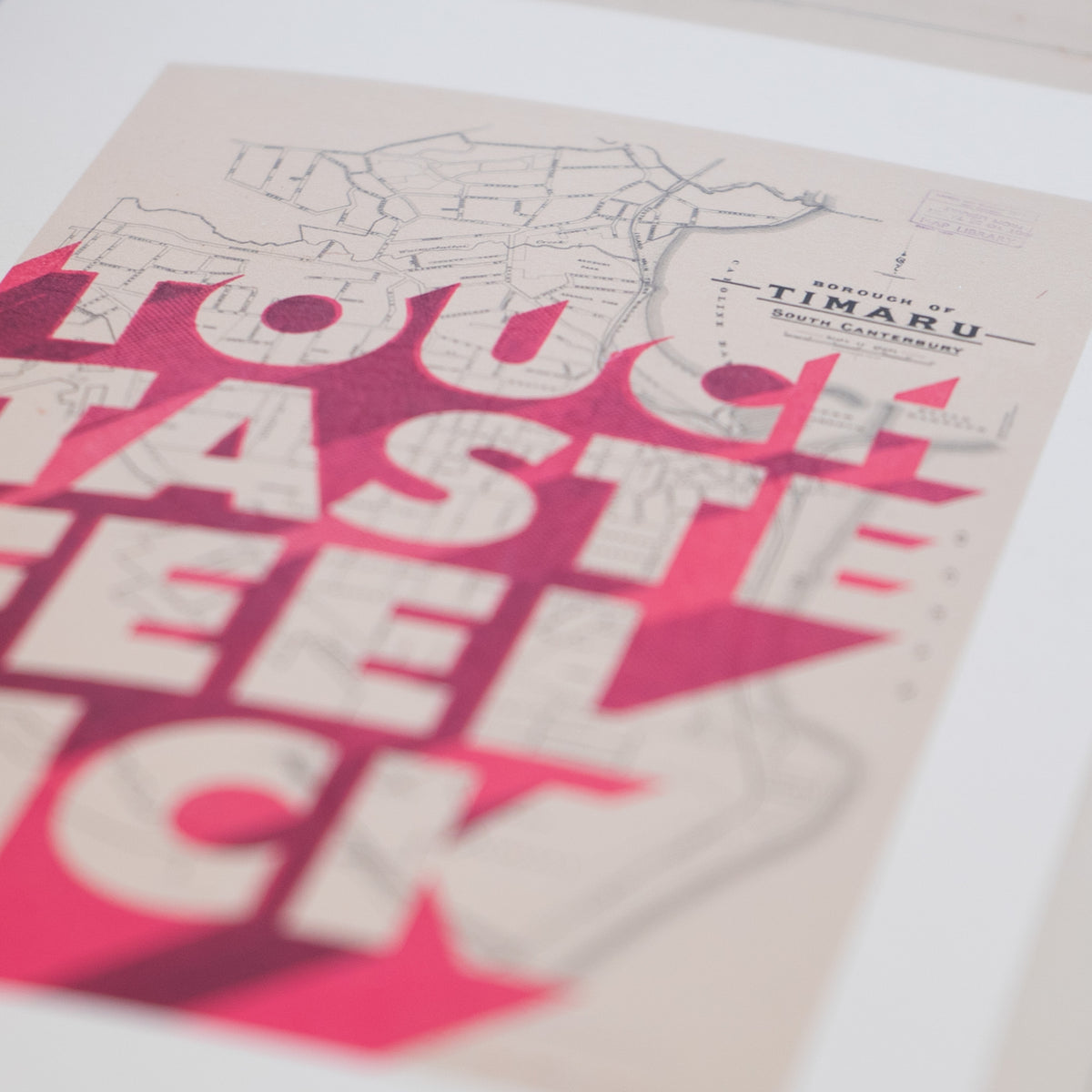Touch, Taste, Feel, Limited edition Giclée map print of Timaru, Canterbury NZ v02 – toptownz