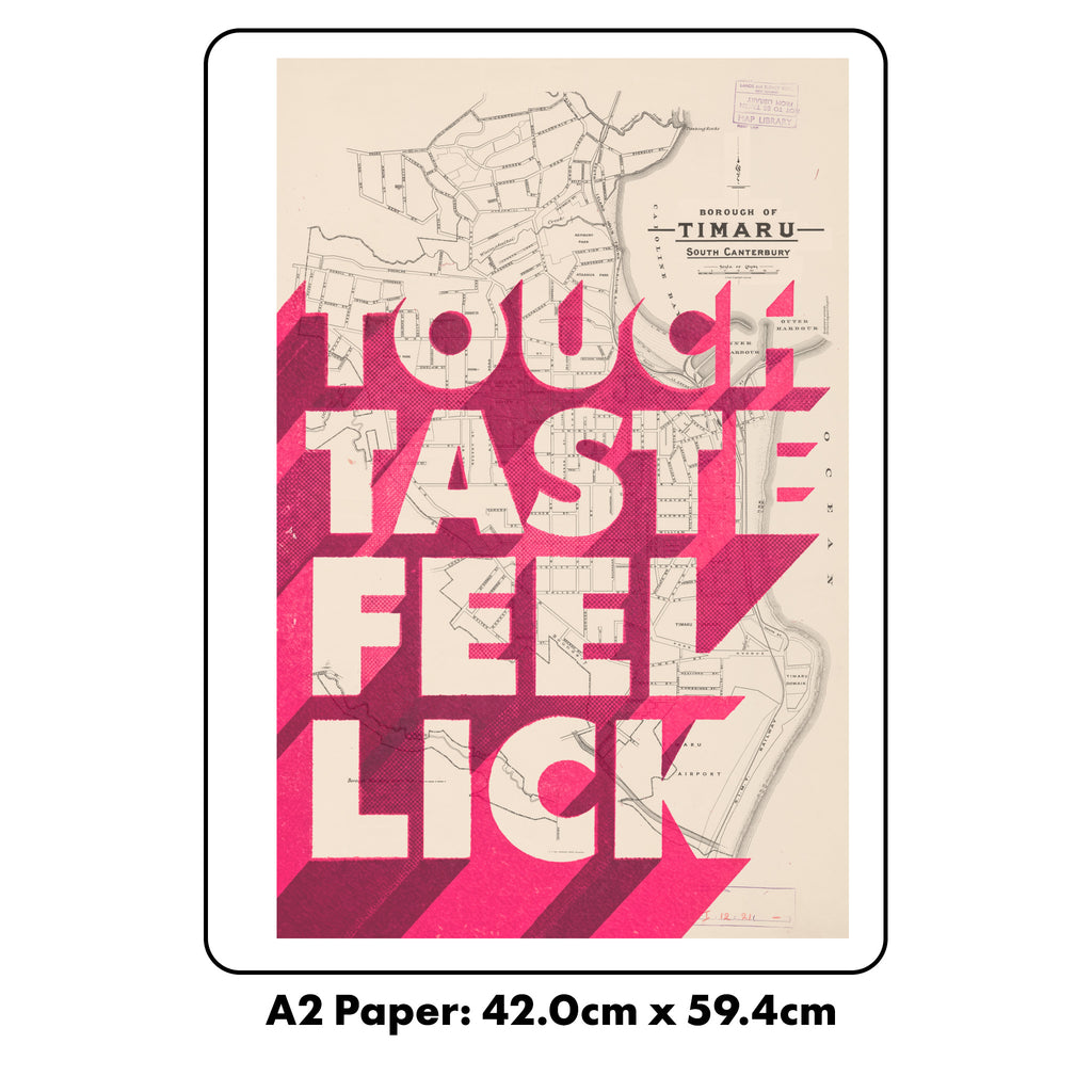 Touch, Taste, Feel, Limited edition Giclée map print of Timaru, Canterbury NZ v02 – toptownz
