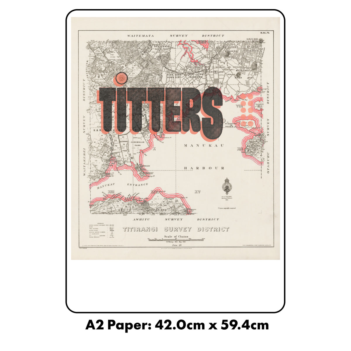 Titters Limited Edition Giclée map print of Titirangi, Waitākere Ranges NZ – toptownz