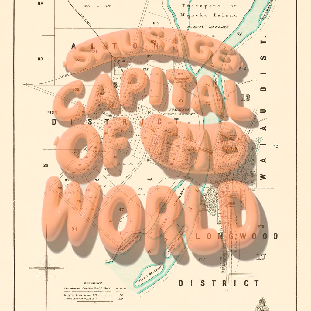 SAUSAGE CAPITAL Limited edition Giclée map print of Tuatapere, Southland New Zealand v01 – toptownz
