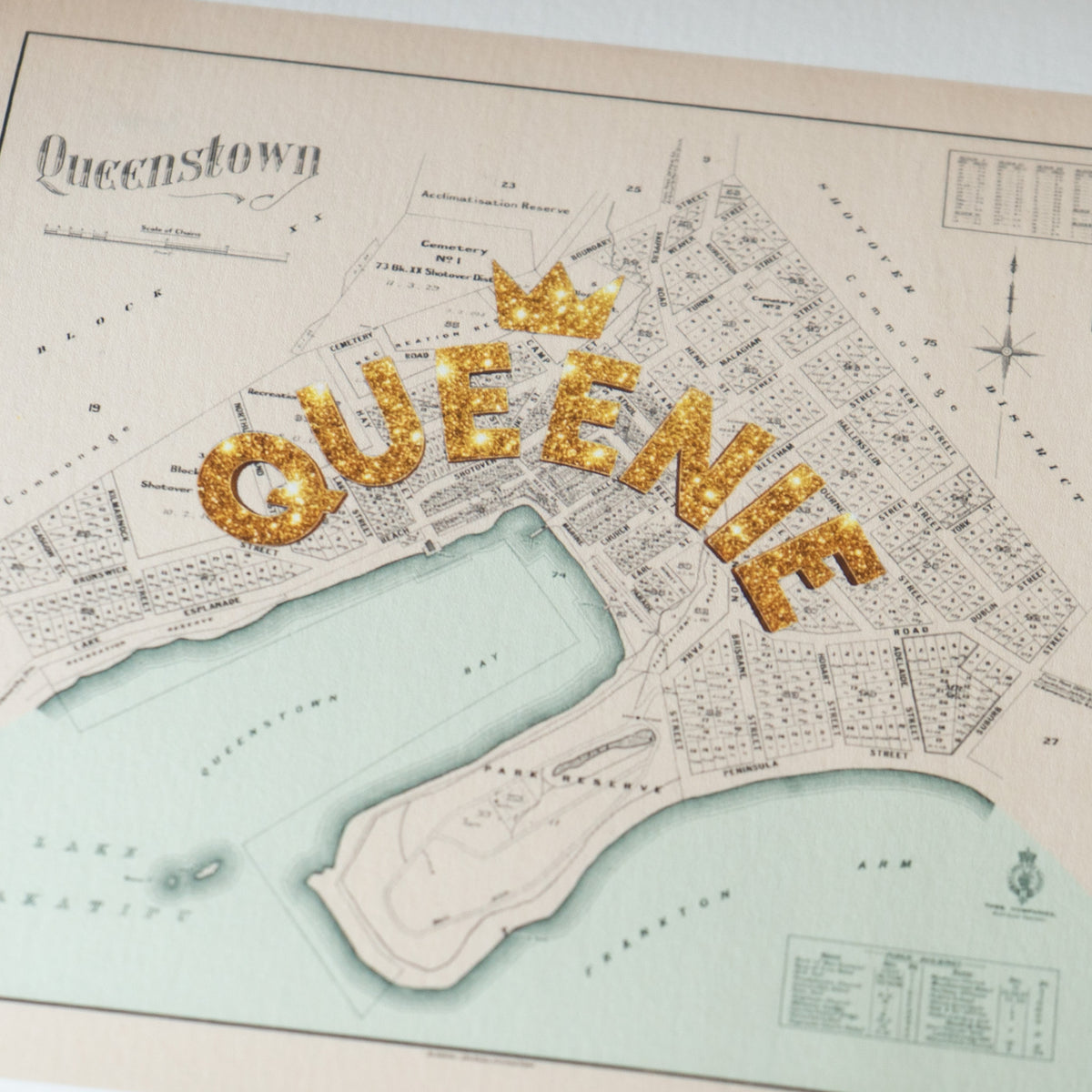 Queenie - Limited edition Giclée map print of Queenstown, Otago NZ v02 – toptownz