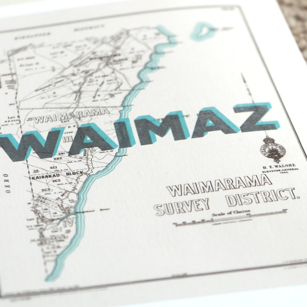 WAIMAZ Ltd. Ed. Giclée map print of Waimarama, Hawke's Bay NZ v02 – toptownz