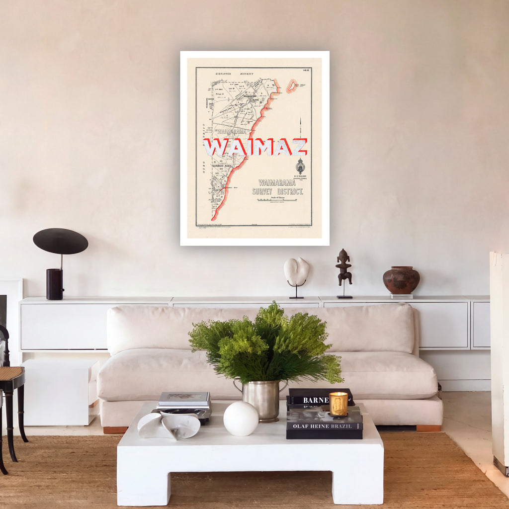 WAIMAZ Ltd. Ed. Giclée map print of Waimarama, Hawke's Bay NZ v01 – toptownz