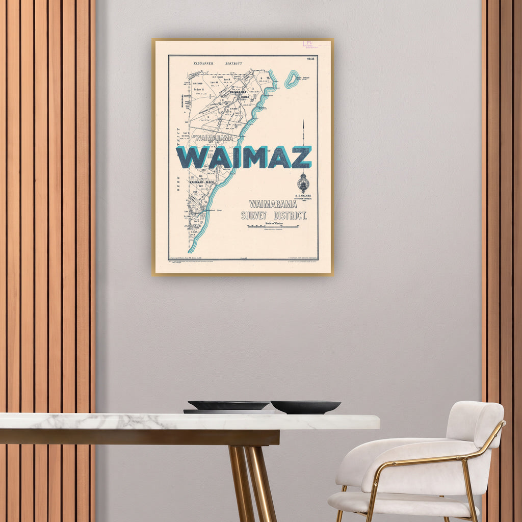 WAIMAZ Ltd. Ed. Giclée map print of Waimarama, Hawke's Bay NZ v02 – toptownz