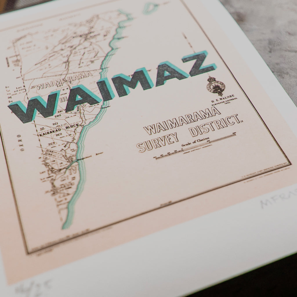 WAIMAZ Ltd. Ed. Giclée map print of Waimarama, Hawke's Bay NZ v02 – toptownz