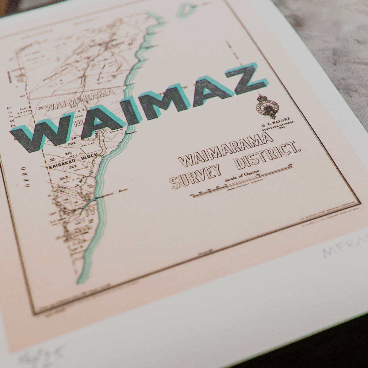 WAIMAZ Ltd. Ed. Giclée map print of Waimarama, Hawke's Bay NZ v02 – toptownz