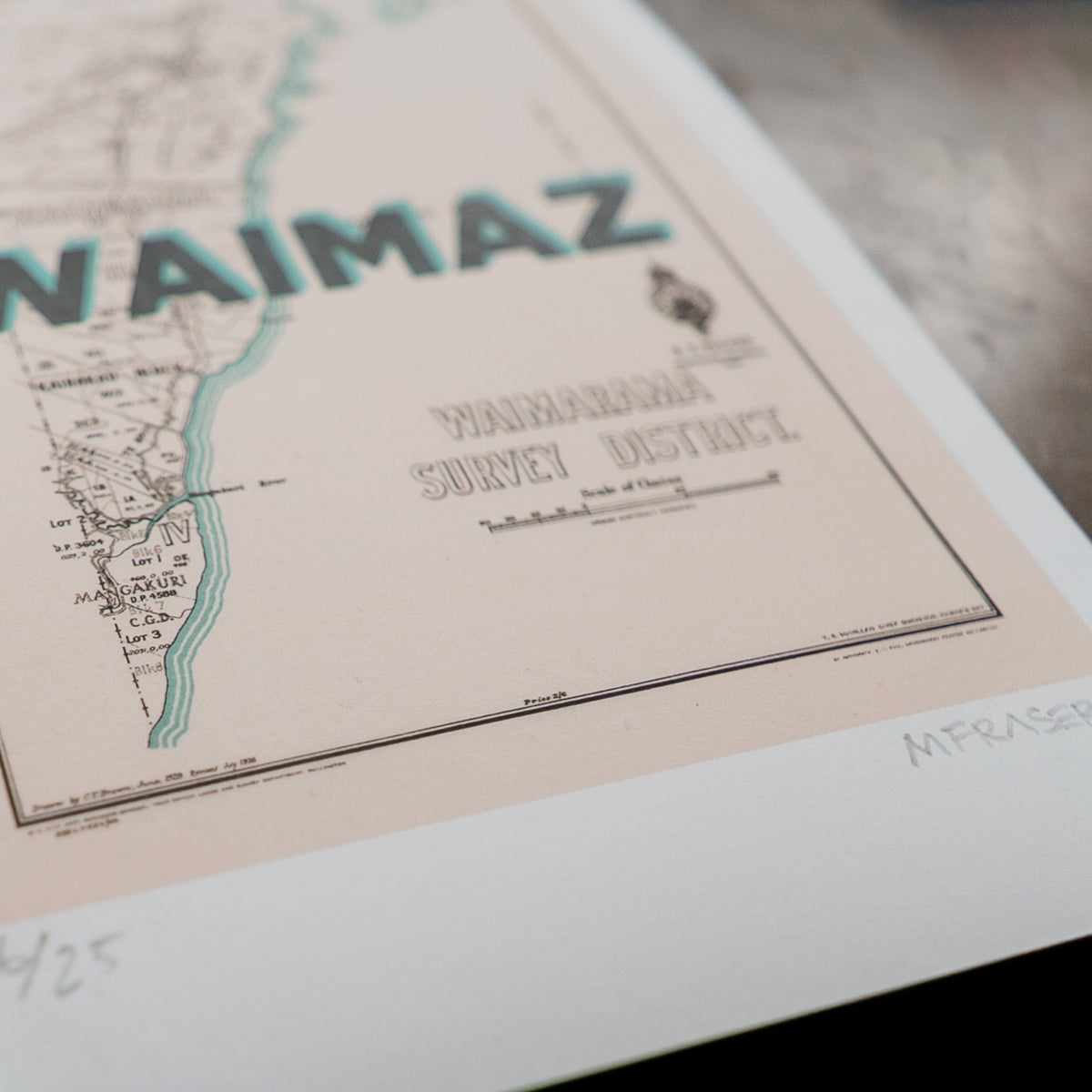 WAIMAZ Ltd. Ed. Giclée map print of Waimarama, Hawke's Bay NZ v02 – toptownz