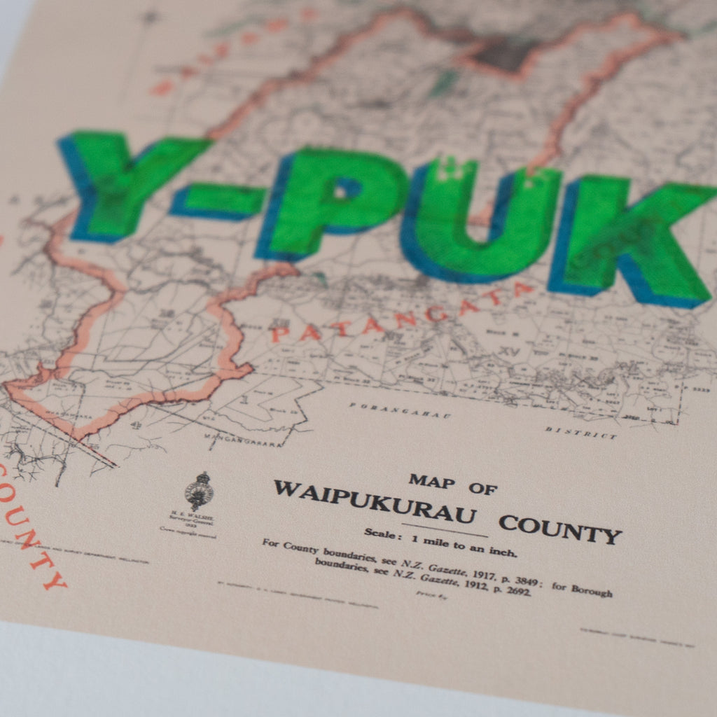 Y-PUK Limited Edition Giclée map print of Waipukurau, Hawke's Bay NZ – toptownz