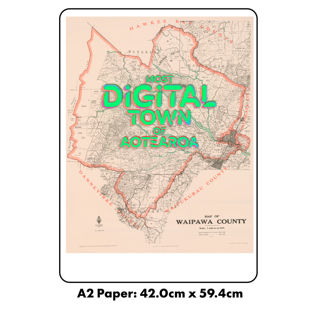 Limited edition A2 Giclée map print of Waipawa, Hawke's Bay NZ – toptownz