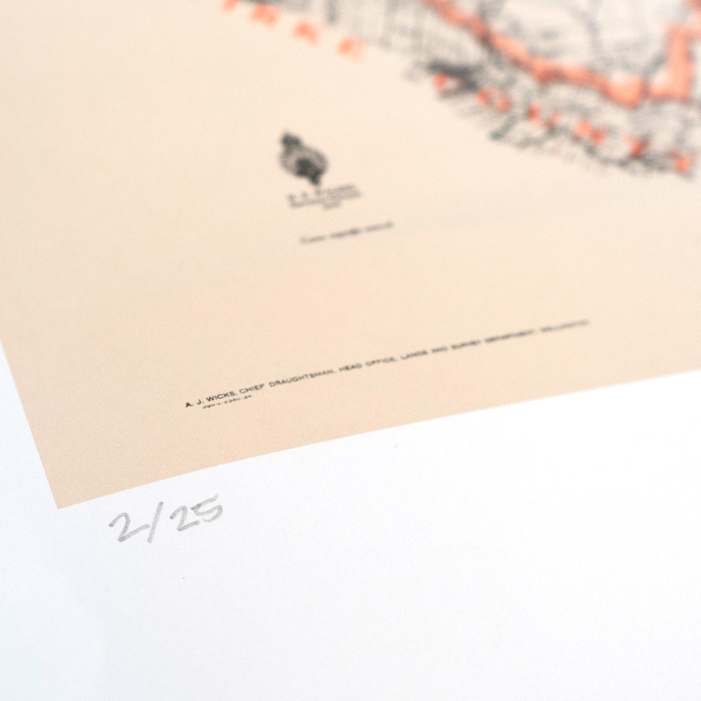 Limited edition A2 Giclée map print of Waipawa, Hawke's Bay NZ – toptownz