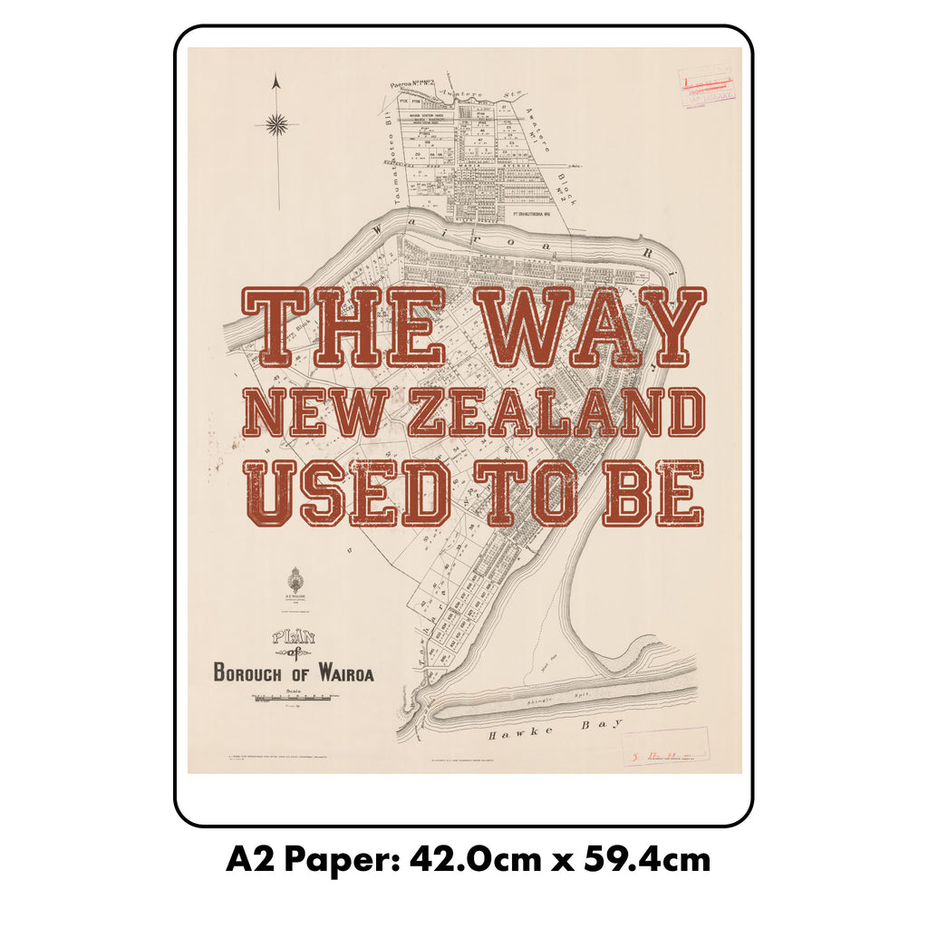 The way New Zealand used to be Ltd. Ed. Giclée map print of Wairoa, Hawke's Bay New Zealand – toptownz Town Slogans