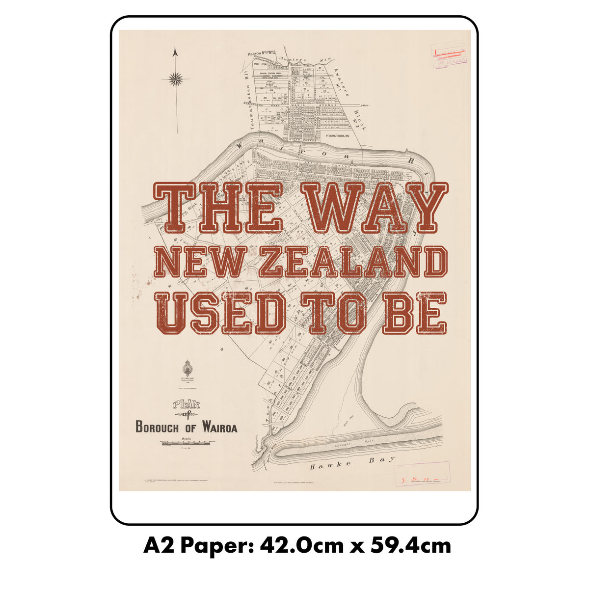 The way New Zealand used to be Ltd. Ed. Giclée map print of Wairoa, Hawke's Bay New Zealand – toptownz Town Slogans