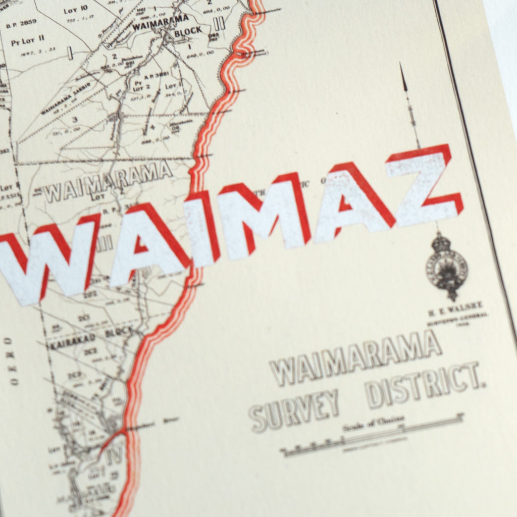 WAIMAZ Ltd. Ed. Giclée map print of Waimarama, Hawke's Bay NZ v01 – toptownz