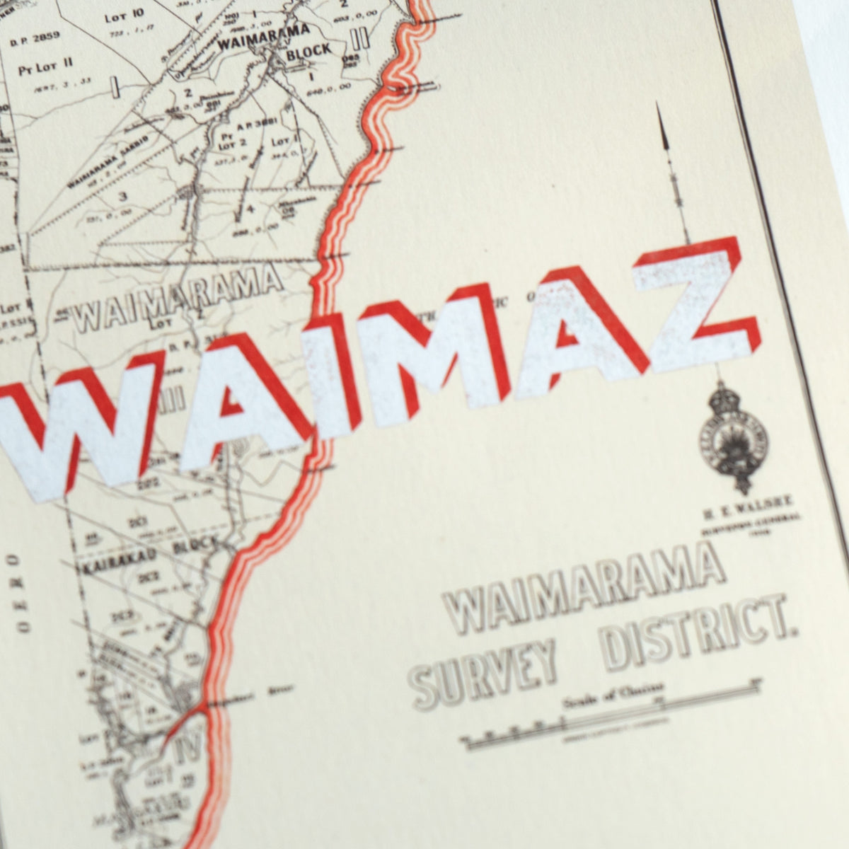WAIMAZ Ltd. Ed. Giclée map print of Waimarama, Hawke's Bay NZ v01 – toptownz