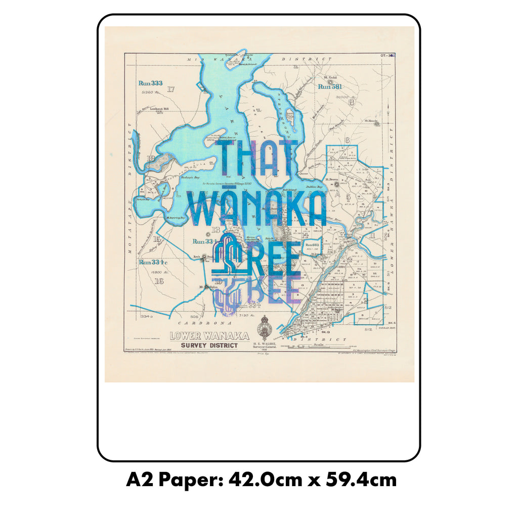 That Wanaka Tree - Limited edition A2 Giclée map print of Wanaka, Otago NZ v01 – toptownz