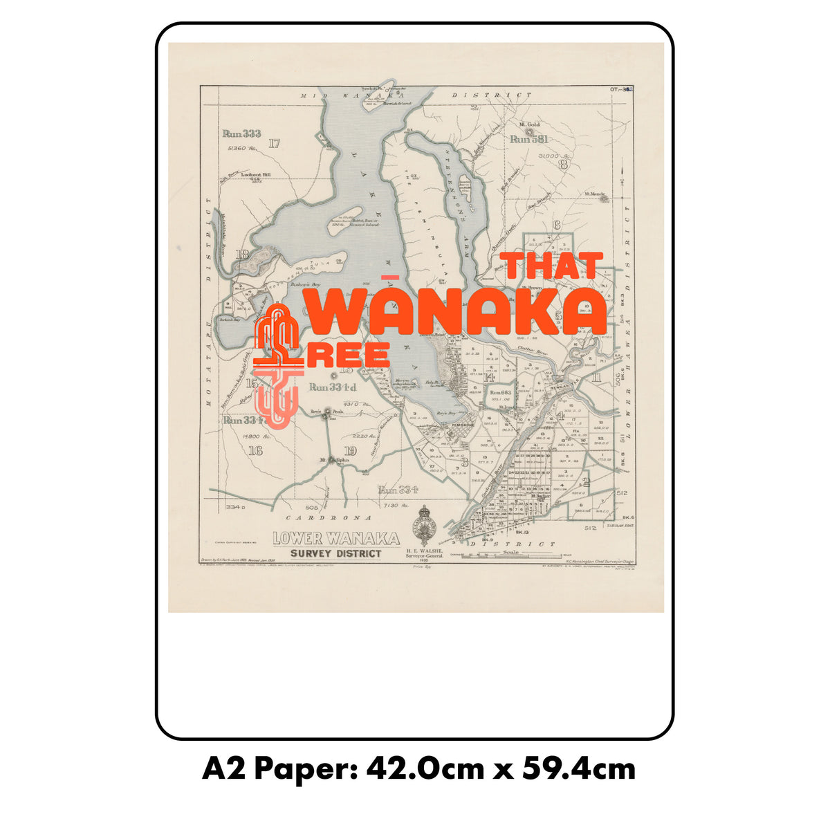 That Wanaka Tree - Limited edition Giclée map print of Wanaka, Otago NZ v02 – toptownz