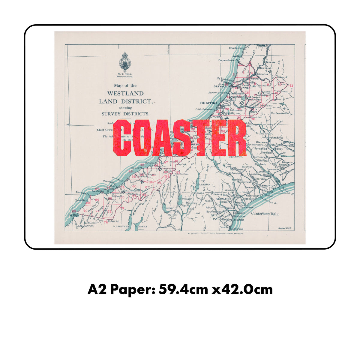 COASTER Ltd. Ed. Giclée map print of the West Coast, New Zealand – toptownz  Monikers