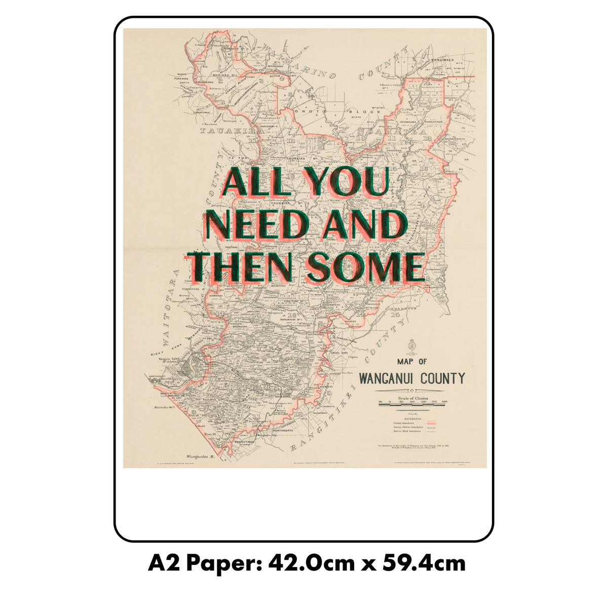 Limited edition Signed and numbered Giclée map print of Whanganui NZ – toptownz