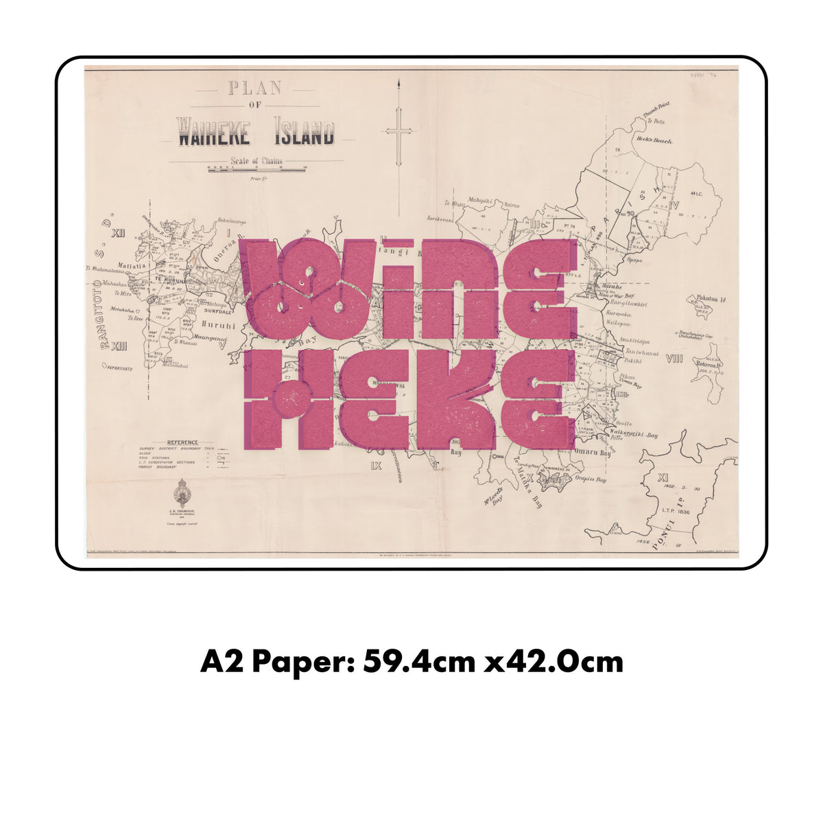 WINEHEKE Limited edition Giclée map print of Waiheke Island, Auckland NZ – toptownz