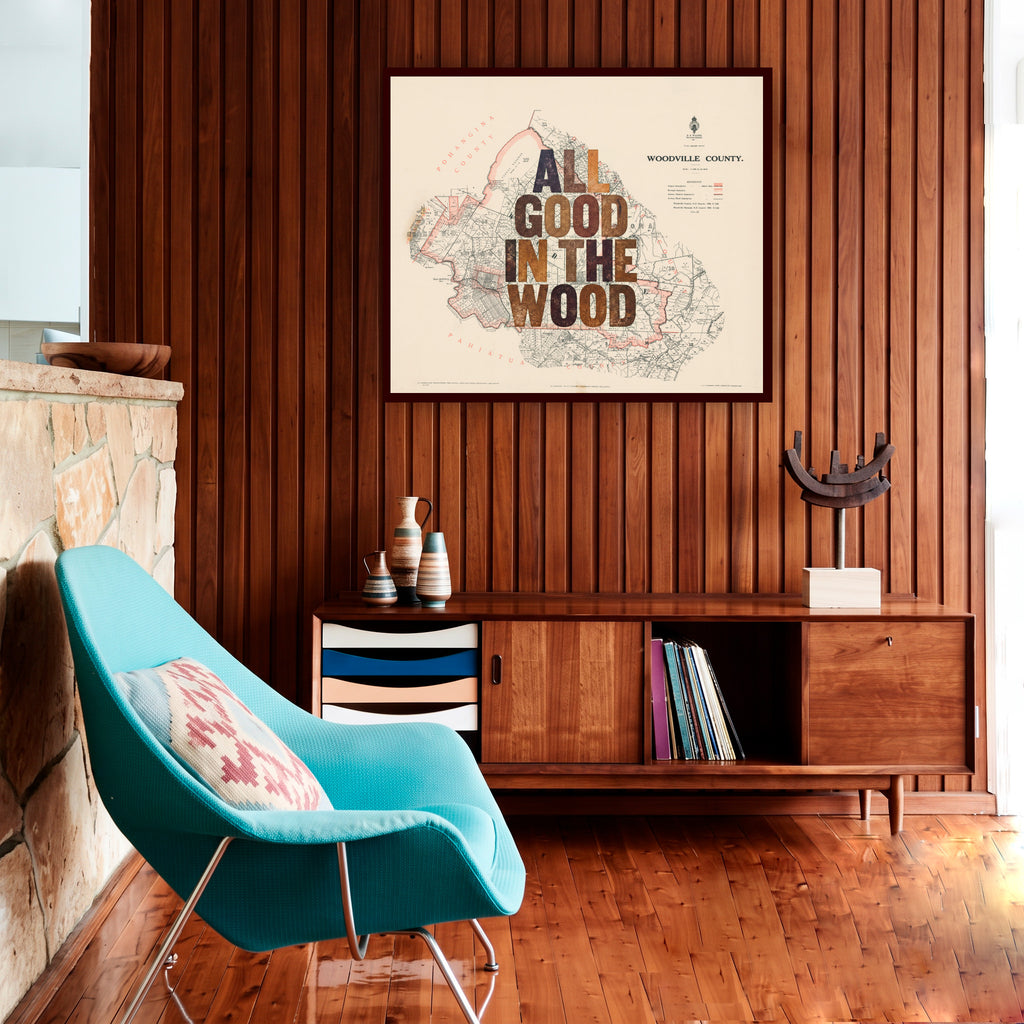 All good in the wood, Limited edition A2 Giclée map print of Woodville, Hawke's Bay NZ – toptownz