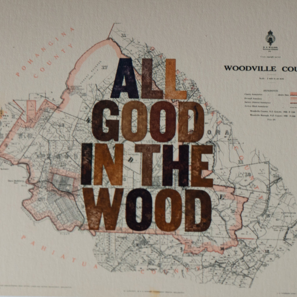All good in the wood, Limited edition A2 Giclée map print of Woodville, Hawke's Bay NZ – toptownz