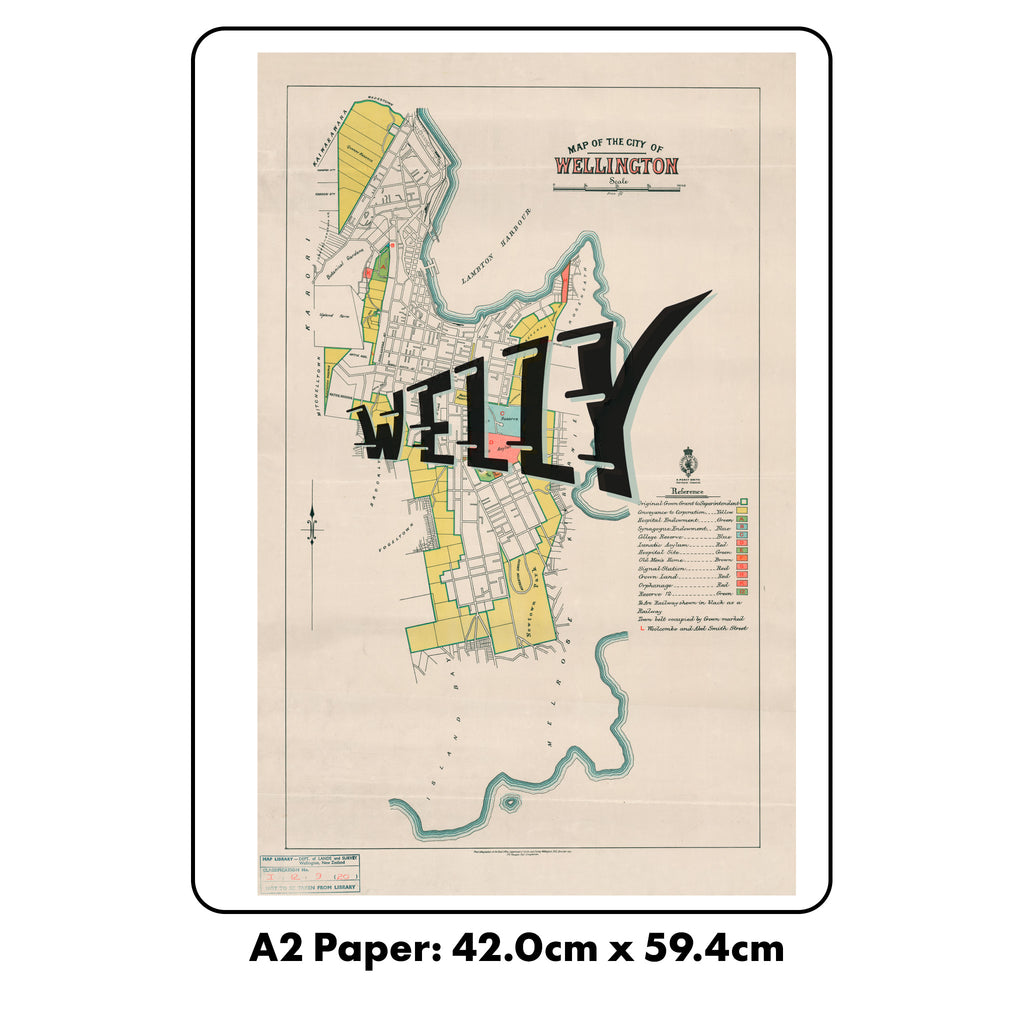 Welly Limited edition Giclée map print of Wellington NZ v02 – toptownz