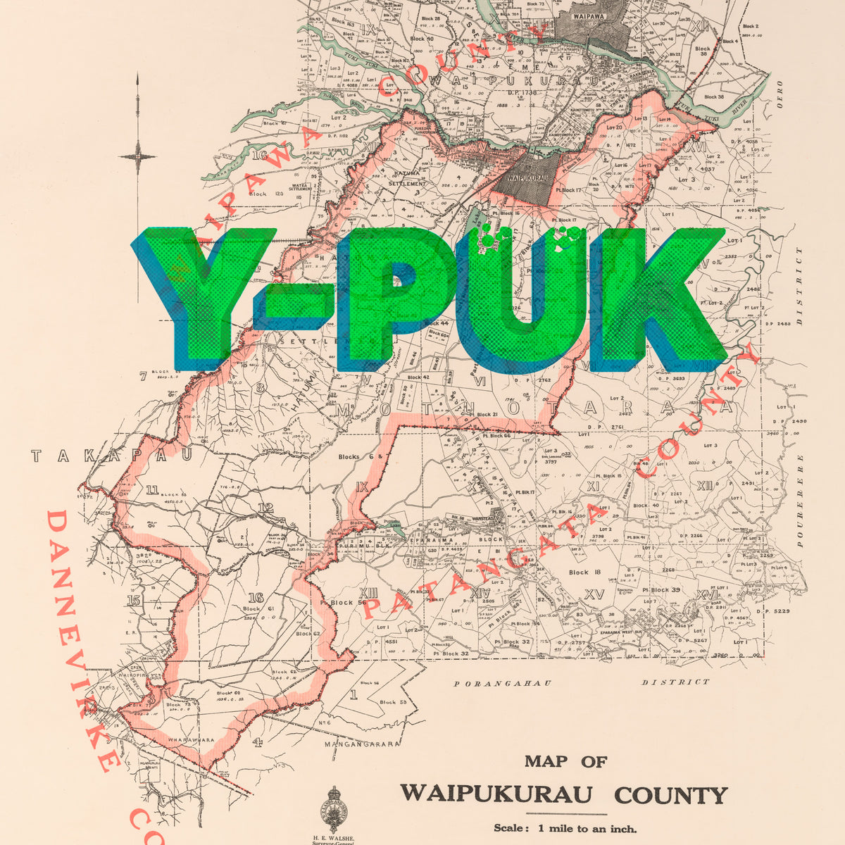 Y-PUK Limited Edition Giclée map print of Waipukurau, Hawke's Bay NZ – toptownz