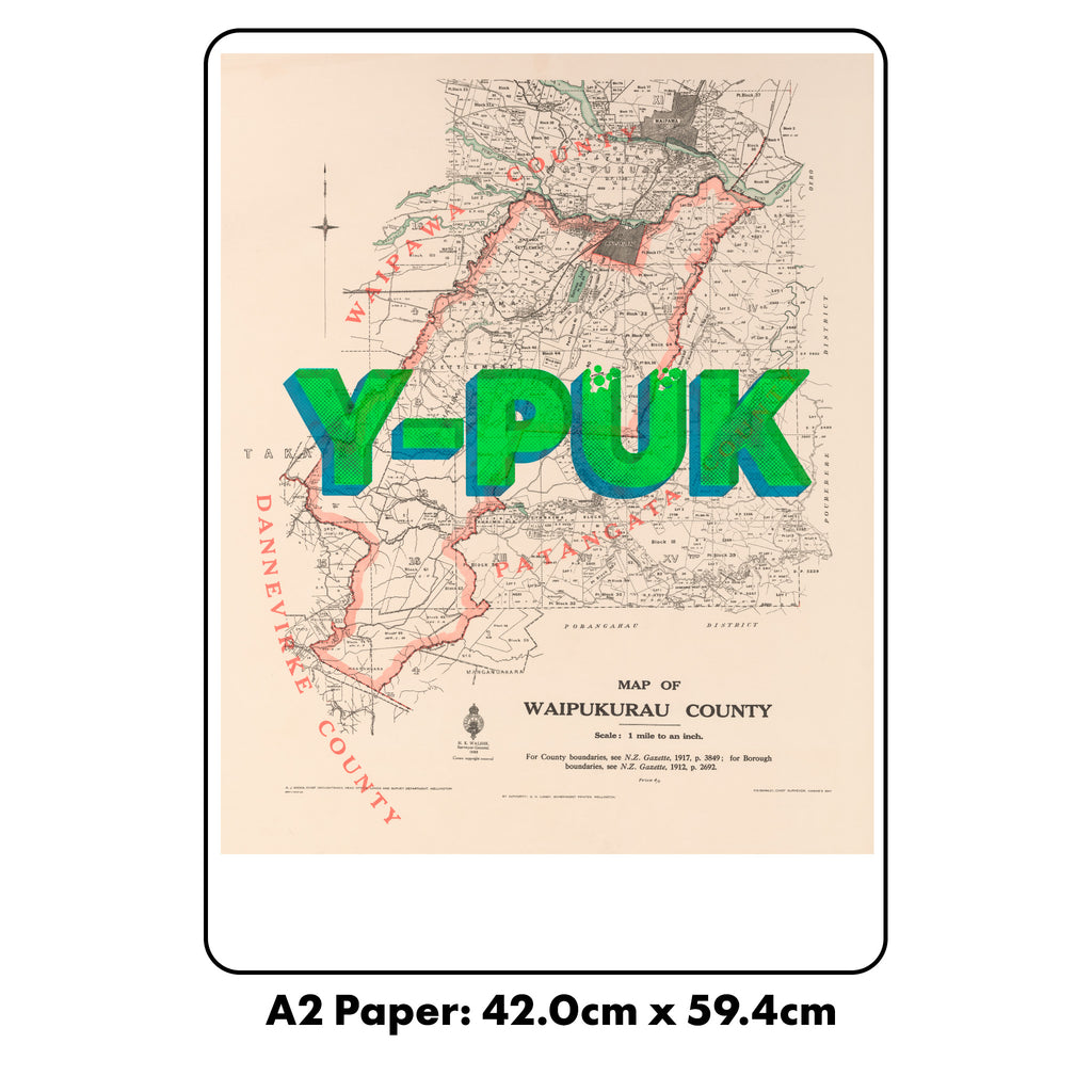 Y-PUK Limited Edition Giclée map print of Waipukurau, Hawke's Bay NZ – toptownz